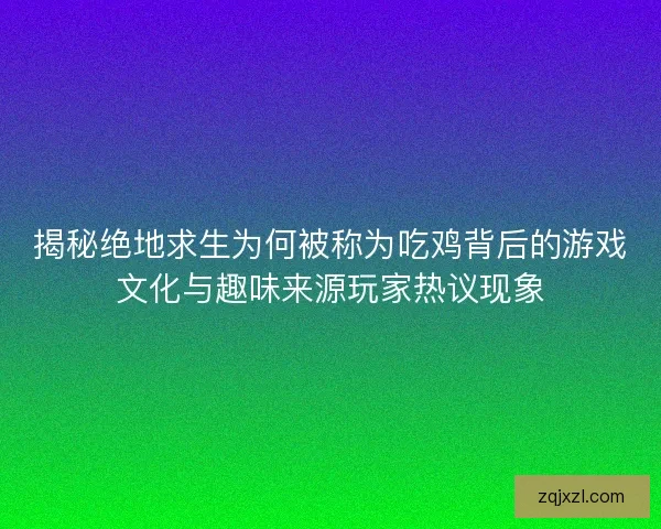 揭秘绝地求生为何被称为吃鸡背后的游戏文化与趣味来源玩家热议现象